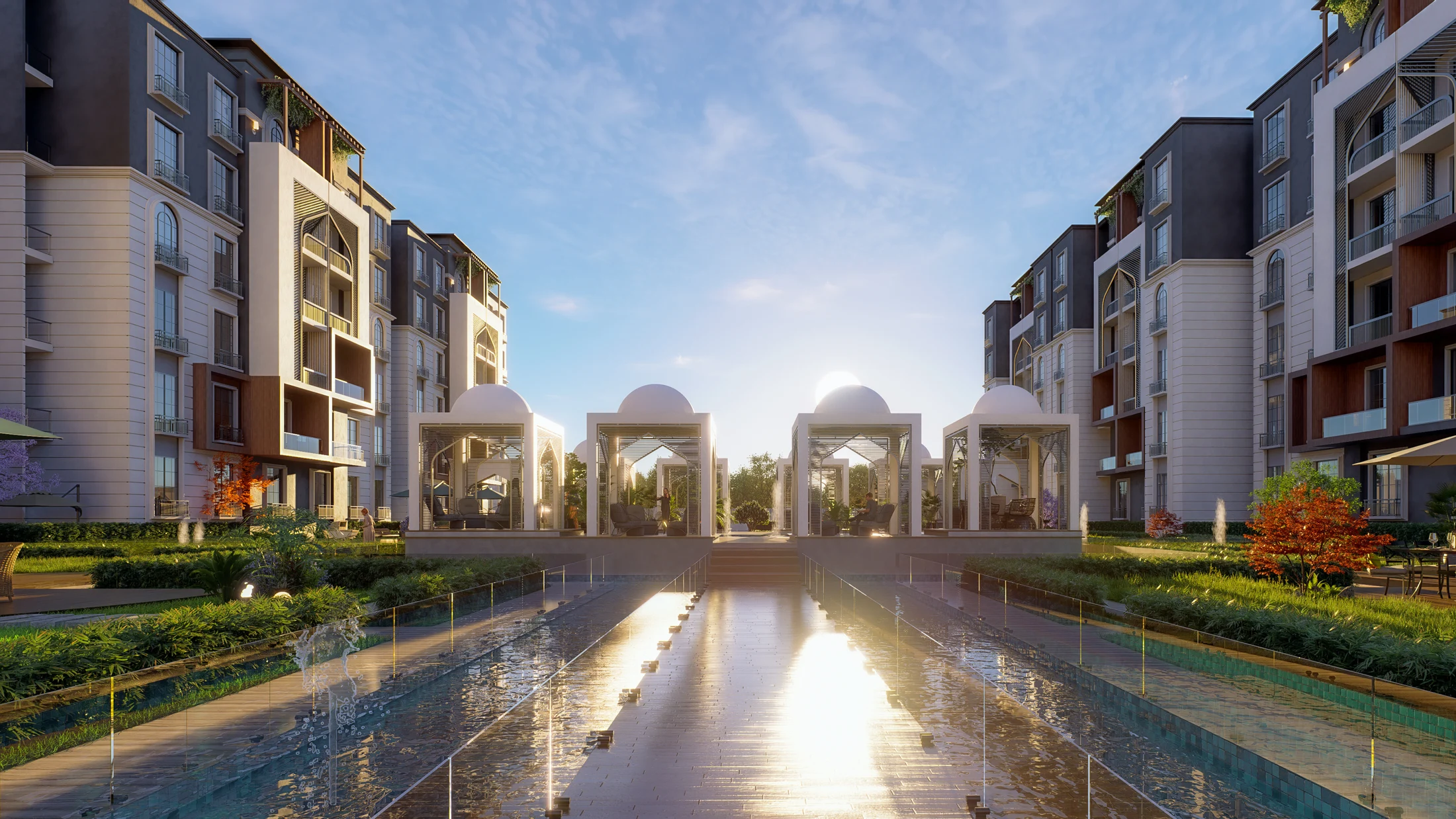Rewaq Residence courtyard — architectural rendering